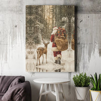 Winter Wonderland Canvas Print, Santa Claus with Reindeer Canvas Wall Art, Snowy Forest Holiday Wall Canvas, Christmas Home Decor Present