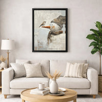 Rustic Oil Painting Landscape Print, Winter Snowman and Bird Canvas Wall Art, Farmhouse Christmas Poster, Digital Download Holiday Decor
