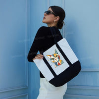 Abstract Cat Art Color-blocked Canvas Bag