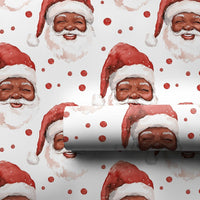 Watercolor Christmas Gift Wrap, Black Santa Wrapping Paper, African American Santa Wrapping Paper, Holiday Present Wrap Paper