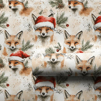 Watercolor Woodland Fox Gift Wrap, Christmas Fox Wrapping Paper, Santa Hat Fox Wrapping Paper, Rustic Winter Animal Holiday Present Wrap