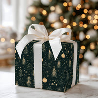 Dark Green Holiday Gift Wrap, Gold Christmas Tree Wrapping Paper, Elegant Xmas Tree Wrapping Paper, Winter Star Paper, Festive Gift Wrap