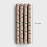 Hand Drawn Pine Tree Gift Wrap, Blush Pink Christmas Wrapping Paper, Modern Winter Trees Present Paper, Rustic Minimalist Wrapping Paper