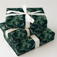 Botanical Berry Christmas Gift Wrap, Moody Pine Wrapping Paper, Dark Green Winter Holiday Wrapping Paper, Forest Gift Wrap Roll