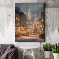 Snowy Eiffel Tower Canvas Print, Paris Christmas Canvas Wall Art, Winter France Holiday Poster, Travel Digital Download Decor