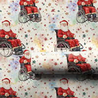 Inclusive Santa Gift Wrap, Watercolor Wheelchair Santa Wrapping Paper, Colorful Stars Christmas Wrapping Paper, Holiday Gift Wrap Roll