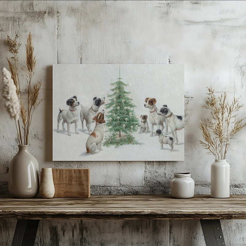 Vintage Dog Canvas Print, Jack Russell Terrier Christmas Canvas Art, Holiday Pet Canvas Wall Art, Festive Puppy Wall Decor, Dog Lover Present