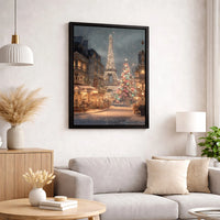 Paris Christmas Canvas Print, Snowy Eiffel Tower Canvas Wall Art, Winter Scene Canvas, Holiday City Wall Art, French Travel Home Decor Present