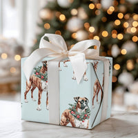 Holiday Wreath Pet Gift Wrap, Boxer Dog Christmas Wrapping Paper, Boxer Puppy Festive Wrapping Paper, Adorable Dog Lover Present Wrap Roll