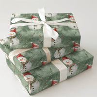 Sage Green Christmas Gift Wrap, Watercolor Snowman Wrapping Paper, Winter Holiday Snowman Gift Wrap, Adorable Snowman Christmas Wrapping Paper