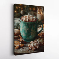 Gingerbread Mug Wall Art Canvas, Christmas Hot Cocoa Canvas Print, Festive Marshmallow Canvas Art, Holiday Kitchen Decor, Winter Season Present