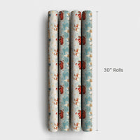 Vintage Snowy Village Gift Wrap, Santa Sleigh Christmas Wrapping Paper, Watercolor Reindeer Holiday Gift Wrapping Paper, Winter Present Wrap