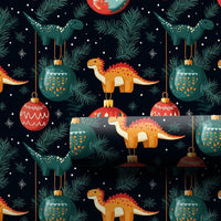 Festive Dino Holiday Gift Wrap, Dinosaur Ornament Christmas Wrapping Paper, Adorable Winter Dinosaur Wrapping Paper, Kids Holiday Gift Wrap Roll