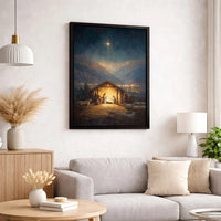 Holy Night Manger Silhouette Canvas Painting, Star of Bethlehem Nativity Scene Wall Art, Christmas Faith Poster, Printable Digital Download