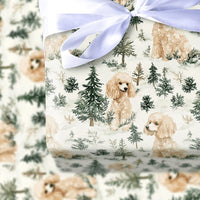 Snowy Pine Forest Dog Gift Wrap, Cockapoo Dog Christmas Wrapping Paper, Adorable Puppy Wrapping Paper, Winter Holiday Dog Lover Present Wrap