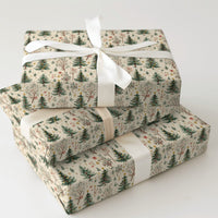 Rustic Winter Forest Gift Wrap, Vintage Christmas Tree Wrapping Paper, Illustrated Pine Tree Wrapping Paper Roll