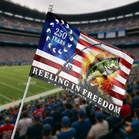 Bass Fishing American Flag | 250 Years Reeling in Freedom Design | Weather-Resistant Double Sided | Patriotic Yard Decor Gift for Fisherman
