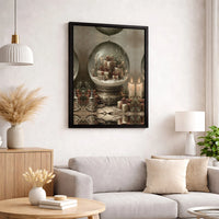 Festive Presents Candles Canvas Print, Vintage Christmas Snow Globe Canvas Wall Art, Holiday Seasonal Canvas, Digital Download Present