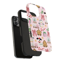 Kawaii Gingerbread Penguin Phone Case, Pink Christmas iPhone Case, Candy Cane iPhone Tough Case, Adorable Pastel Holiday Present Cover