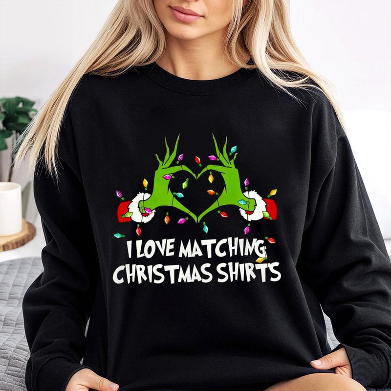 Humorous Matching Holiday Crewneck, Green Monster Hands Heart Christmas Sweatshirt, Adorable Xmas Pullover, Couples Christmas Sweatshirt Present