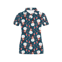 3D Holiday Print Polo Shirt, Snowman Christmas Polo Shirt Women, Festive Xmas Graphic Polo Shirt, Winter Season Collared Shirt for Her