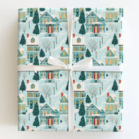 Winter Wonderland Gift Wrap, Snowy Christmas Village Wrapping Paper, Comfy Holiday House Wrapping Paper, Nostalgic Christmas Gift Wrap Roll