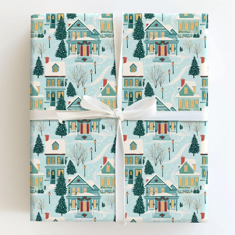 Winter Wonderland Gift Wrap, Snowy Christmas Village Wrapping Paper, Comfy Holiday House Wrapping Paper, Nostalgic Christmas Gift Wrap Roll