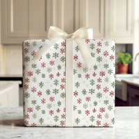 Christmas Holiday Gift Wrap, Rustic Red and Green Snowflake Wrapping Paper, Comfy Winter Wrapping Paper, Hand Drawn Xmas Gift Wrapping Paper