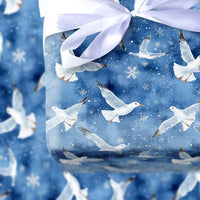 Winter Seagull Snowflake Gift Wrap, Coastal Christmas Wrapping Paper, Watercolor Nautical Wrapping Paper, Beach Holiday Xmas Wrapping Paper