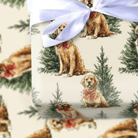 Dog with Red Bow Holiday Gift Wrap, Golden Retriever Christmas Wrapping Paper, Festive Puppy Wrapping Paper, Dog Lover Present Packaging