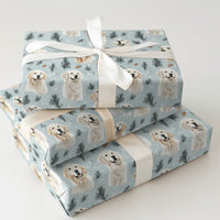 Winter Snowflake Dog Holiday Gift Wrap, Golden Retriever Christmas Wrapping Paper, Pine Berry Dog Lover Present Paper, Festive Gift Wrap