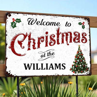Custom Family Name Holiday Metal Wall Art, Personalized Christmas Metal Sign, Vintage Welcome Plaque, Festive Winter Home Decor Present