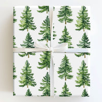 Rustic Woodland Gift Wrap, Watercolor Pine Tree Wrapping Paper, Evergreen Forest Wrapping Paper, Winter Holiday Christmas Gift Wrap Roll