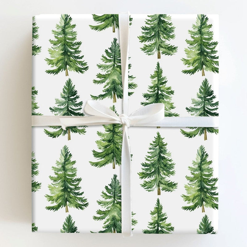 Rustic Woodland Gift Wrap, Watercolor Pine Tree Wrapping Paper, Evergreen Forest Wrapping Paper, Winter Holiday Christmas Gift Wrap Roll