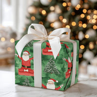 Red Mat Yoga Santa Wrapping Paper, Meditating Santa Wrapping Paper, Green Watercolor Christmas Wrapping Paper, Zen Holiday Gift Wrap Roll