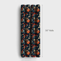 Navy Holly Botanical Holiday Wrapping Paper, Joy Poinsettia Christmas Wrapping Paper, Floral Winter Gift Wrap, Elegant Xmas Paper Roll