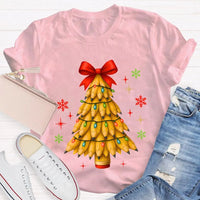 Red Bow Holiday Teacher Shirt, Pencil Christmas Tree T-Shirt, Adorable Winter Educator Graphic Tee, Back to School Xmas Party Present