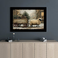 Rustic Winter Snow Scene Print, Farmhouse Christmas Sheep Wall Art Digital Download, Country Sheep Poster, Holiday Farmhouse Wall Decor