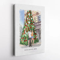Personalized Holiday Canvas Print, Custom Couple and Pet Portrait Canvas, Watercolor Christmas Canvas Art, Family Pet Present for Couples