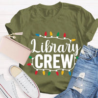 Festive Book Lover Librarian Shirt, Christmas Light Library Crew T-Shirt, Bookish Holiday Graphic Tee, Reader Xmas Present