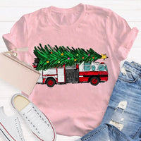 Retro Red Truck Holiday Graphic Tee, Vintage Christmas Tree Truck T-Shirt, Merry Christmas Winter Shirt, Xmas Present for Men and Women