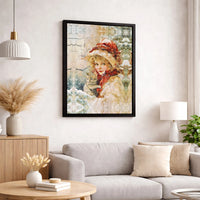 Vintage Winter Illustration Canvas Print, Victorian Girl with Cat Canvas Wall Art, Comfy Holiday Canvas, Antique Christmas Wall Art Present
