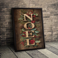 Rustic Pinecone Wreath Canvas Print, Noel Christmas Canvas Wall Art, Holiday Berry Canvas Sign, Festive Winter Wall Decor, Xmas Home Present