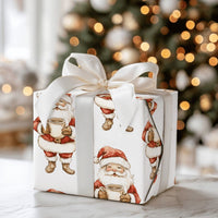 Watercolor Santa Claus Gift Wrap, Coffee Santa Christmas Wrapping Paper, Holiday Coffee Lover Wrapping Paper Roll, Festive Xmas Gift Wrap