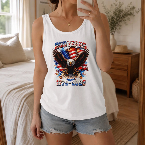 Patriotic 250 Years 1776-2026 Tank Top | American Eagle and USA Flag Graphic | Premium Soft Breathable Lightweight Fabric | Proud July 4th Independence Day Gift, Unisex