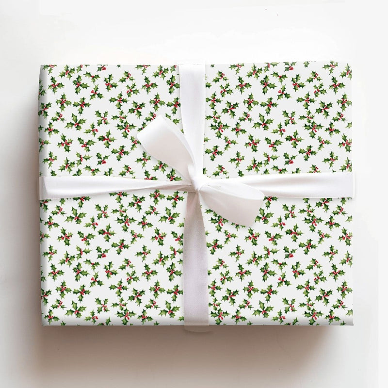 Traditional Christmas Gift Wrap, Classic Holly Berry Wrapping Paper, Red Berry Holiday Present Paper, Festive Winter Wrapping Paper Roll