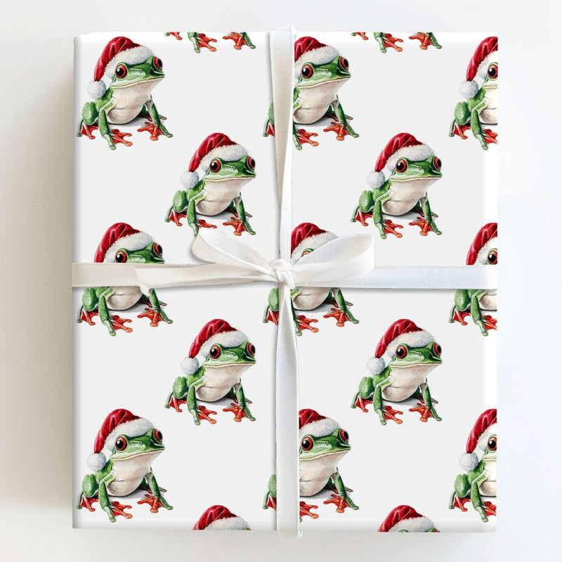 Red Eyed Frog Santa Hat Gift Wrap Roll, Tree Frog Christmas Wrapping Paper, Adorable Animal Holiday Wrapping Paper, Whimsical Kids Gift Wrap