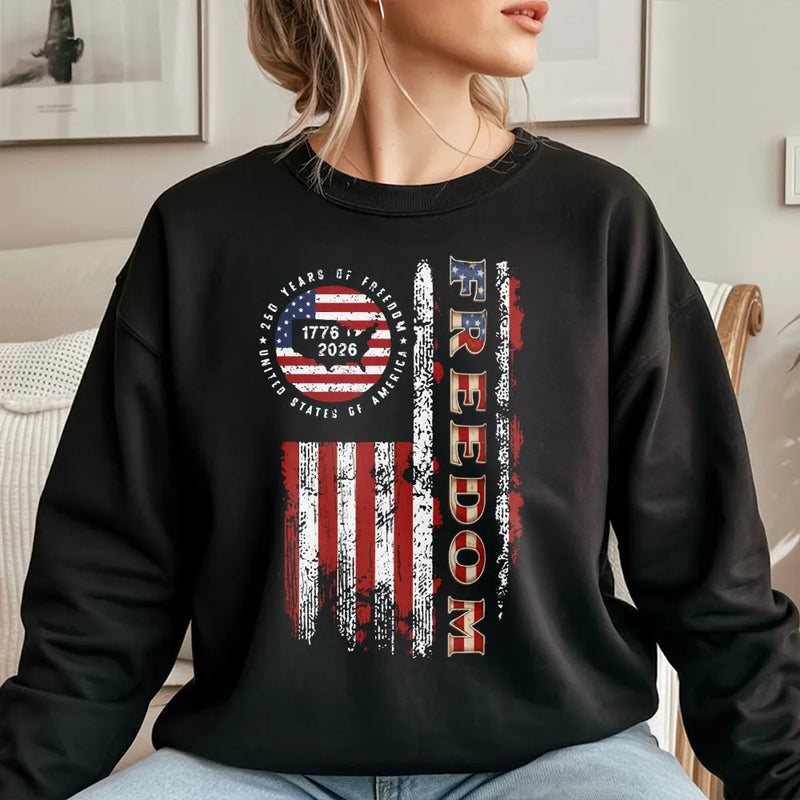 Freedom 250 Years Sweatshirt | 1776-2026 American Flag Design | Soft Cotton Polyester Blend | Patriotic Gift for Americans