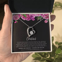 Heart Pendant with CZ Crystal, Cousin Forever Love Necklace, Meaningful Birthday Jewelry Necklace, Keepsake Christmas Heart Necklace for Her