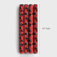 Festive Red Winter Gift Wrap, Snowy Black Top Hats Christmas Wrapping Paper, Classic Snowfall Top Hat Wrapping Paper, Holiday Gift Wrap Roll